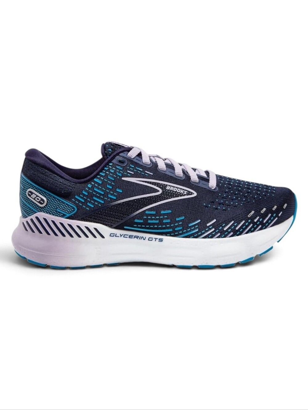 Brooks Women's Glycerin GTS 20 Running Shoe - Navy with Purple Teal Accents